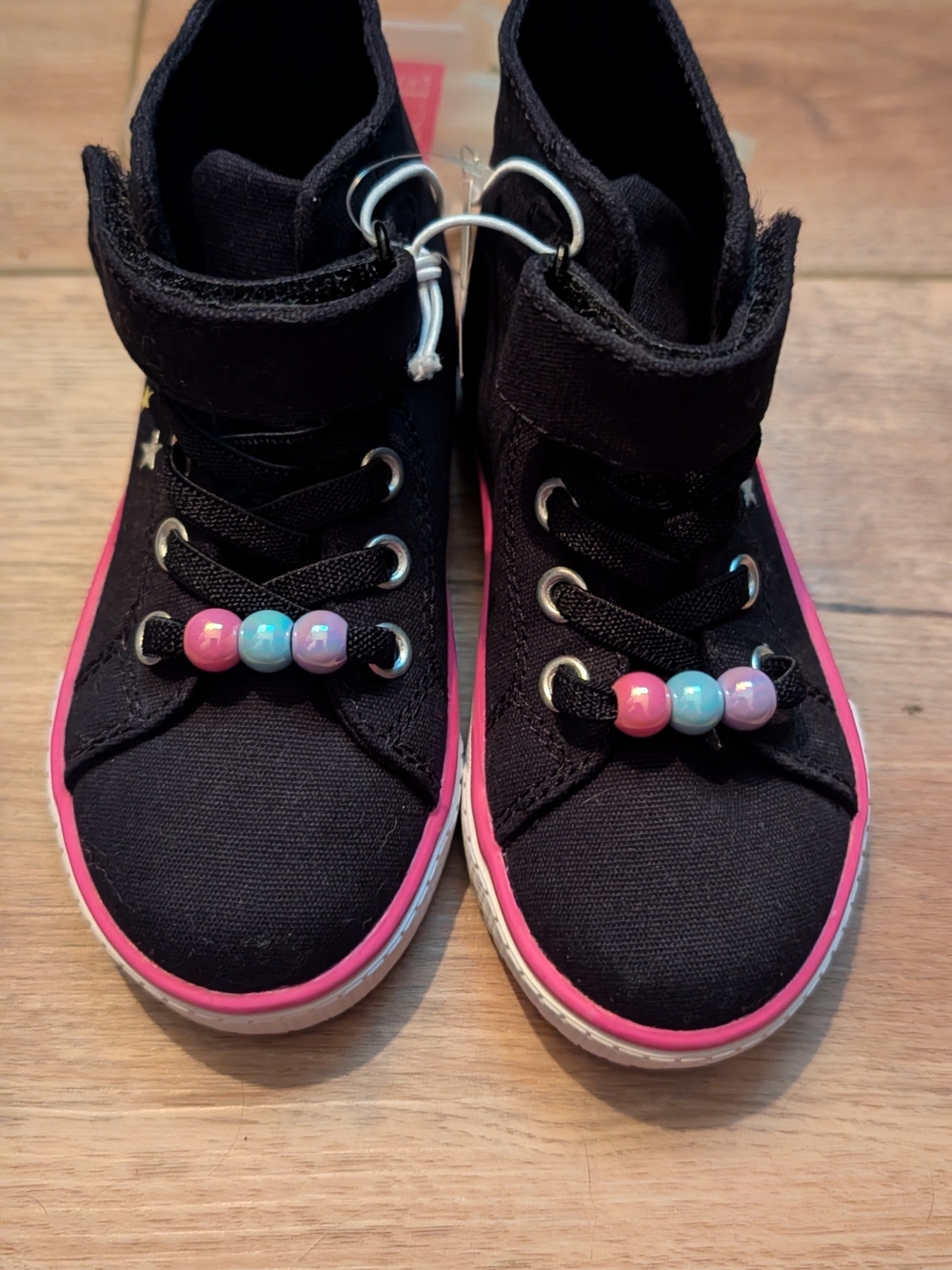 The Children's Place Black High-Top Sneakers with Pink Trim and Pastel Beads
